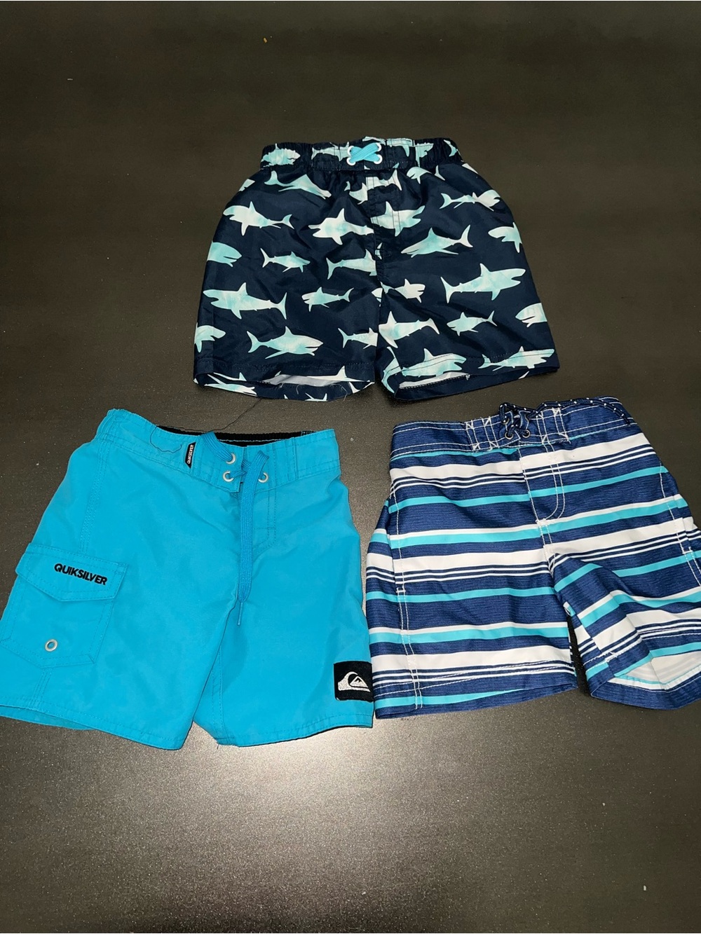 Quiksilver Boys' Swim Shorts Trio - Navy Shark, Turquoise, Blue Stripe